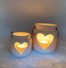 Load image into Gallery viewer, White Porcelain Heart Lantern with Rope Handle -Large