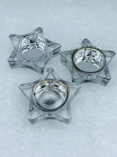 Metallic Silver Star Tealight holders - Set of 3