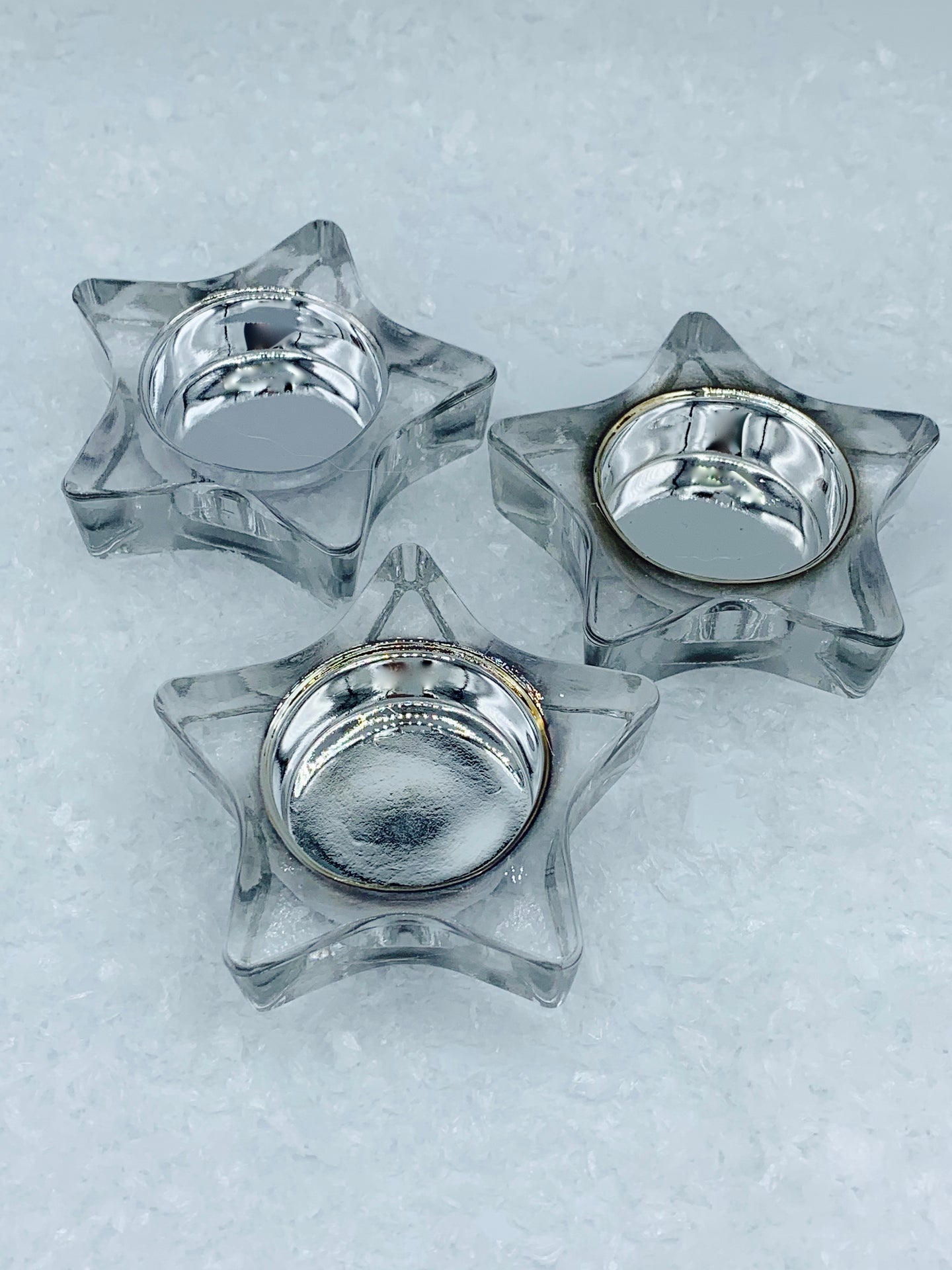 Metallic Silver Star Tealight holders - Set of 3