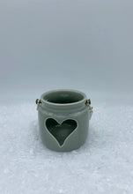 Load image into Gallery viewer, Grey Porcelain Heart Lantern with Rope Handle - 7cm