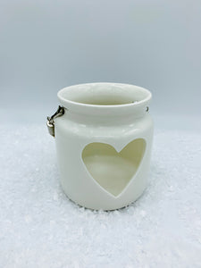 White Porcelain Heart Lantern with Rope Handle -Large