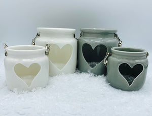 White Porcelain Heart Lantern with Rope Handle -Large