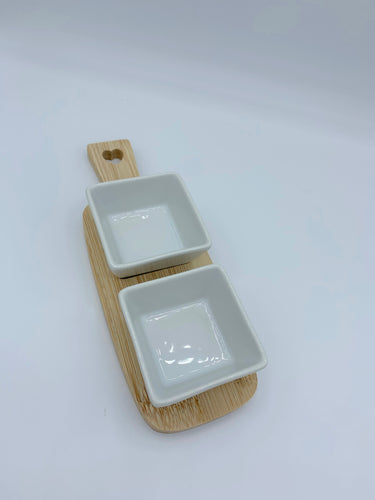 Double Dip Dishes on Bamboo Tray - 2 styles