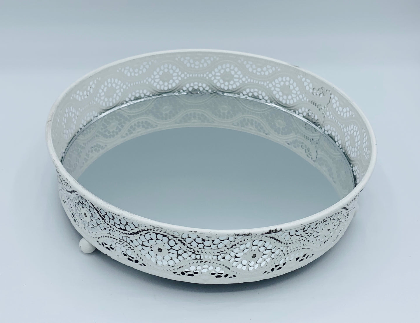 Shabby Chic Mirror Candle Plates - Set of 3