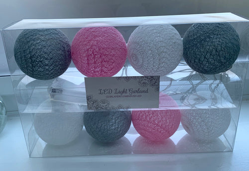 Lace Lux Ball Light Garland - Pink/Grey/White Set