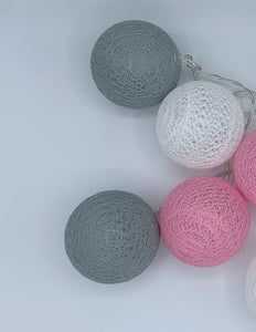 Lace Lux Ball Light Garland - Pink/Grey/White Set