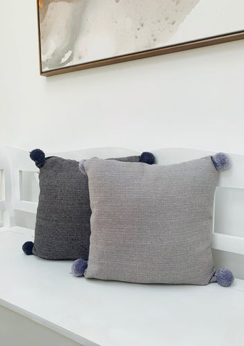 Pom Pom Cushion - Grey Pair (Pale and Dark Grey)
