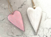 Load image into Gallery viewer, White Wooden Heart and Pink Metal Heart Pair
