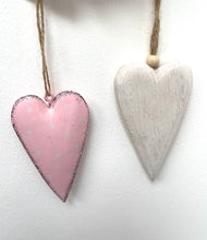 Load image into Gallery viewer, White Wooden Heart and Pink Metal Heart Pair