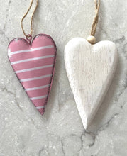 Load image into Gallery viewer, White Wooden Heart and Pink Metal Heart Pair
