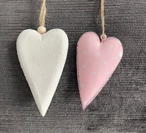 White Wooden Heart and Pink Metal Heart Pair