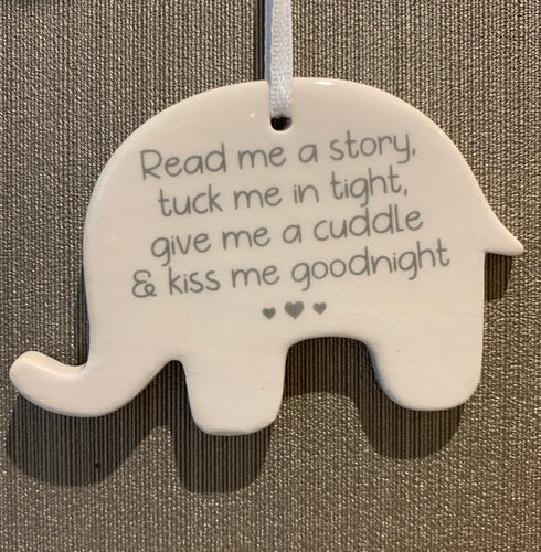 Small ceramic elephant nursery sign ‘read me a story’